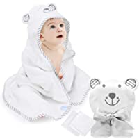 Toallas de Baño para Bebe Eccomum Toallas Bebe con Capucha- con 2 Toallita- Diseño de Oso- 100% Bambú- 90 x 90- Grande…